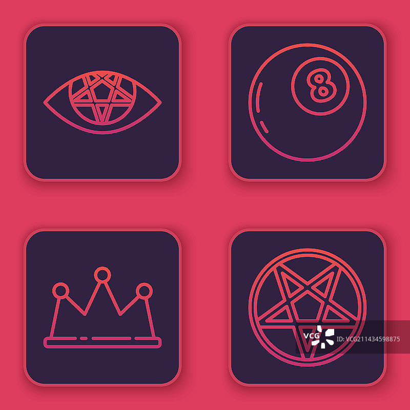 五角星皇冠魔法球线性图标图片素材