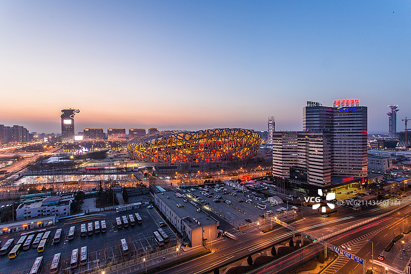 鸟巢晚霞图片素材