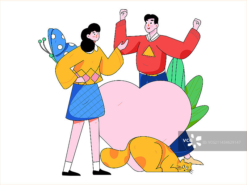情人节快乐扁平人物矢量概念运营手绘插画图片素材