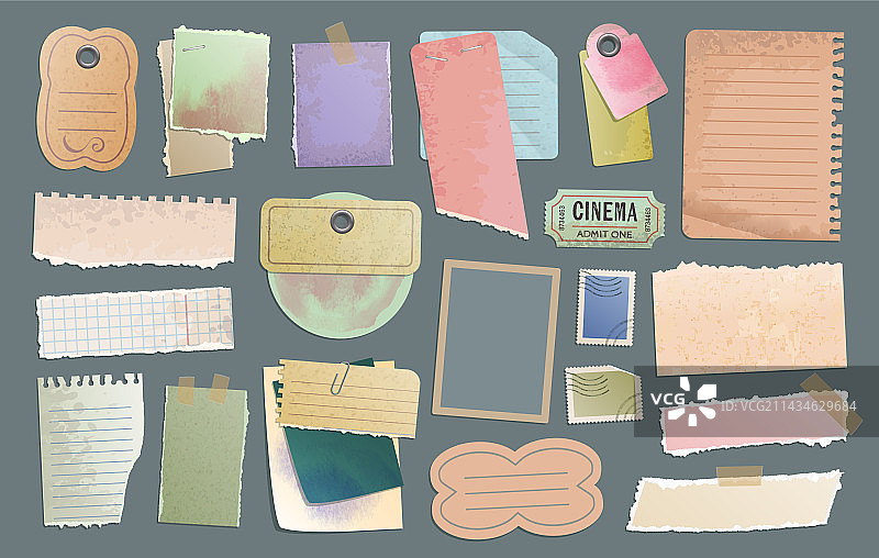 复古剪贴簿纸张便签贴纸标签图片素材