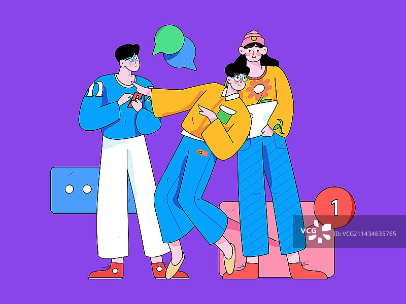虚拟的人物社交沟通概念商业扁平矢量手绘插画图片素材