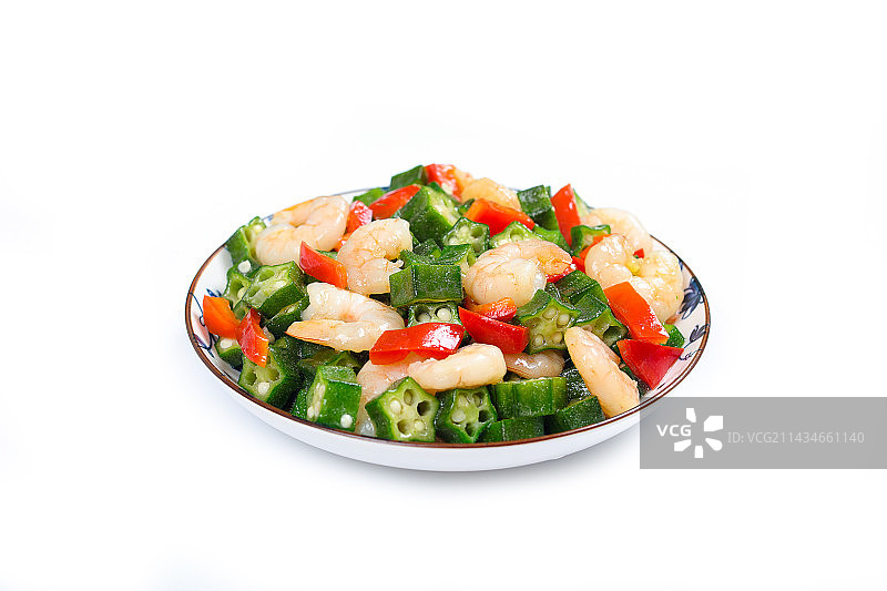 营养美味特色菜秋葵拌虾仁图片素材
