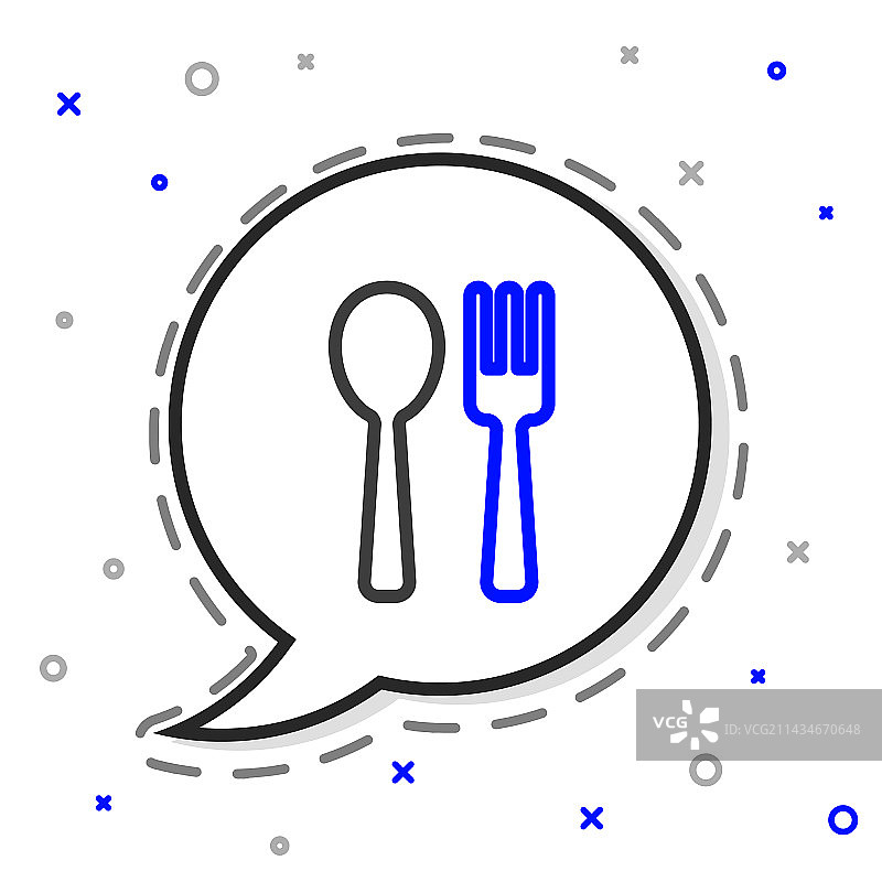 白色背景上的叉子和勺子线条图标图片素材