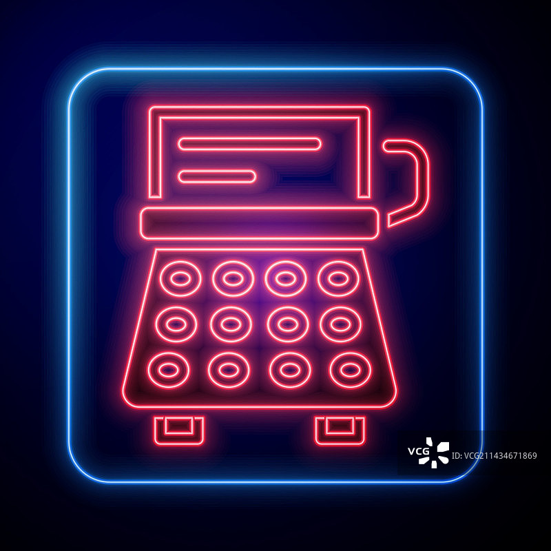 霓虹灯复古打字机和纸张图标图片素材