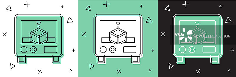 白色和绿色背景上的3D打印机图标图片素材