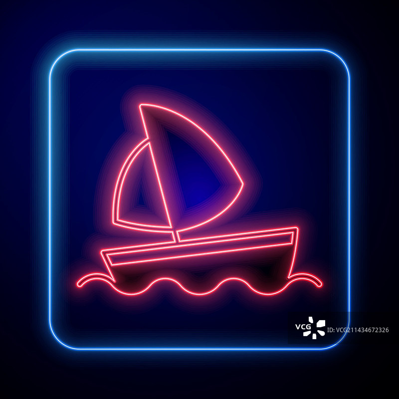 发光霓虹灯游艇帆船图标图片素材