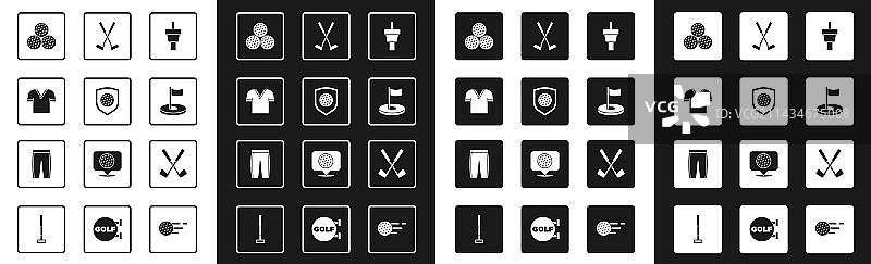 高尔夫球T恤、球与盾牌、衬衫、球洞旗帜套装图片素材