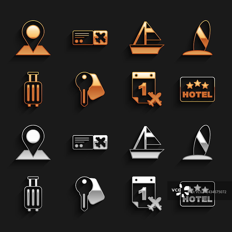 酒店门锁钥匙、冲浪板和标牌图片素材