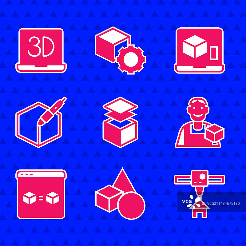 图层基本几何形状和3D打印机套装图片素材