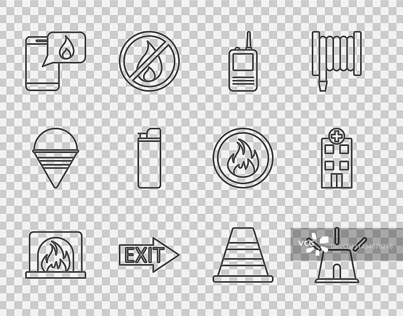 壁炉闪光警报器对讲机线性图标图片素材