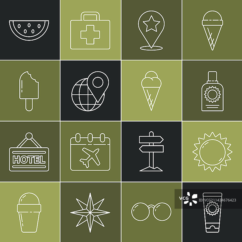 管状防晒霜喷雾瓶线条组合图片素材