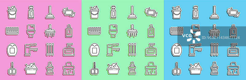 清洁用品套装：手柄、扫帚、洗发水瓶图片素材