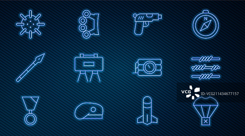 降落伞飞行带刺铁丝网线条组合图片素材