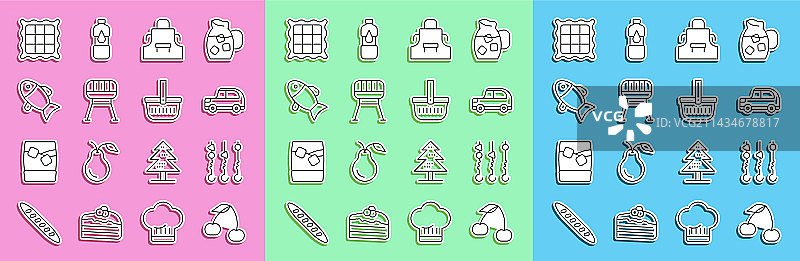 烧烤美食图标套装：樱桃、烤肉串图片素材