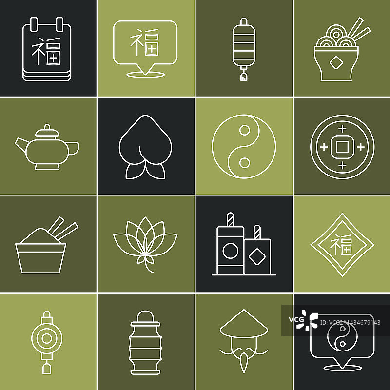 阴阳符号中国新年元宝线条组合图片素材