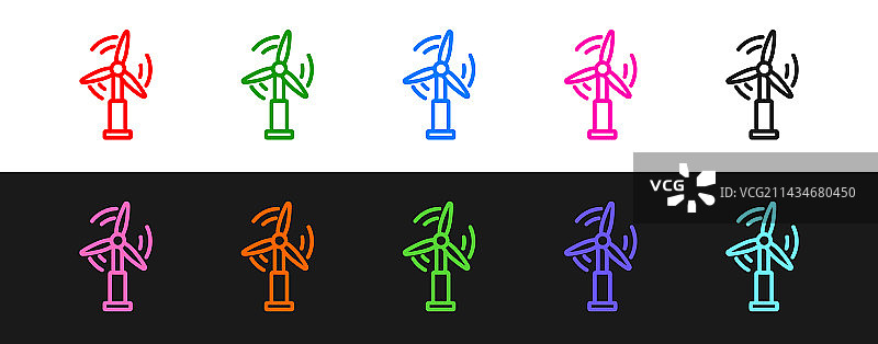 黑色背景上的风力涡轮机线条图标图片素材