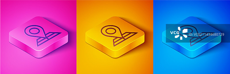 2.5D线条折叠地图与定位标记图片素材