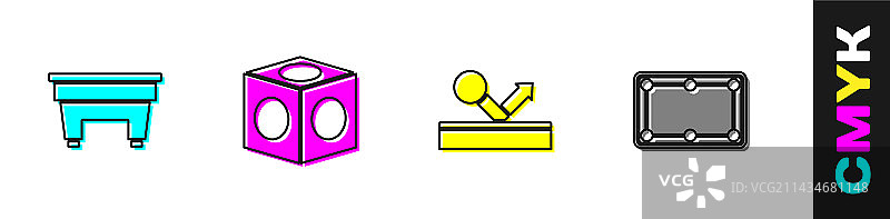 台球桌、球粉和球图标套装图片素材