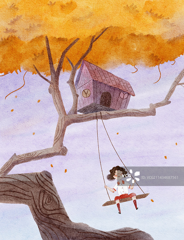 秋天女生秋千图片素材