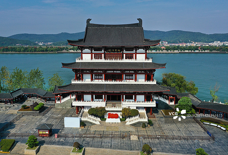 湖南省长沙市湘江沿江风光带杜甫江阁橘子洲航拍图片素材