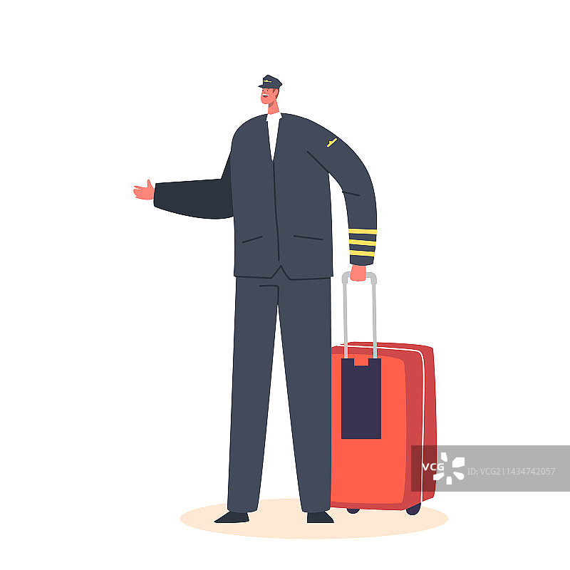 穿着制服、拿着行李的男性飞行员图片素材