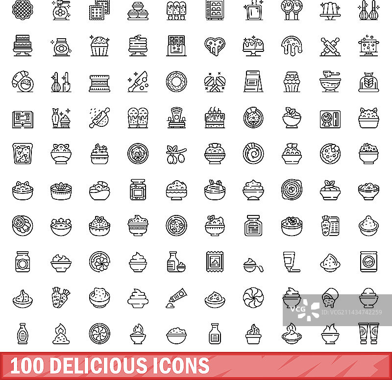 100个美味图标合集（轮廓风格）图片素材