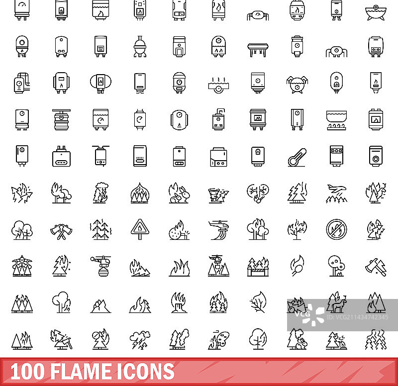 100个火焰图标合集（线条风格）图片素材
