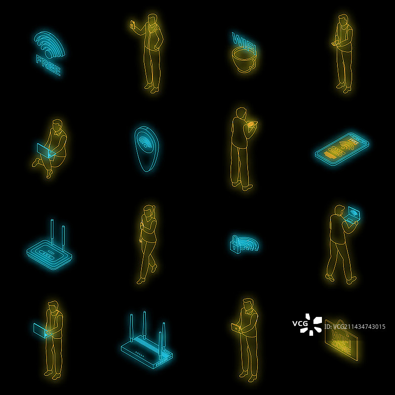 Wi-Fi区域图标集霓虹灯图片素材