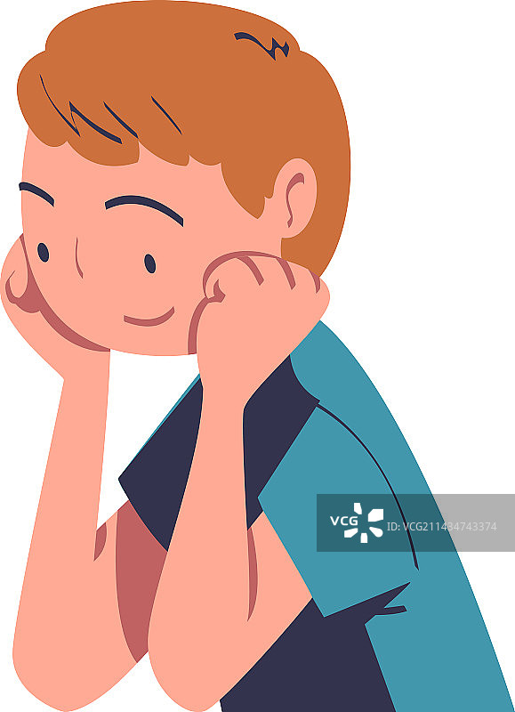 快乐的青少年男孩手托着头看图片素材