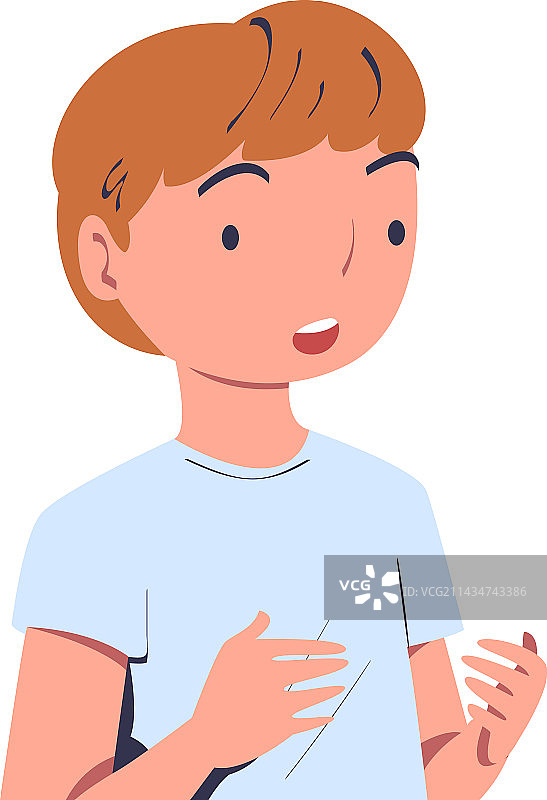 略显困惑，正在与人交谈的小男孩图片素材