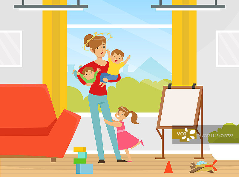 疲惫的母亲和淘气的孩子们图片素材