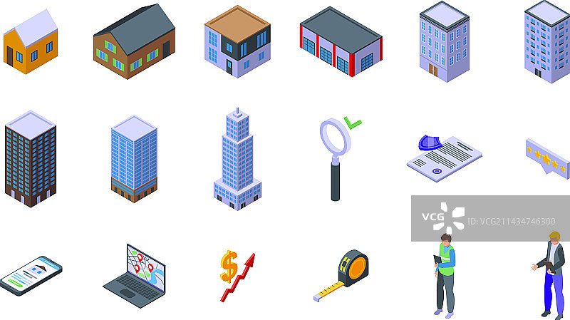 房地产评估图标等距集合图片素材
