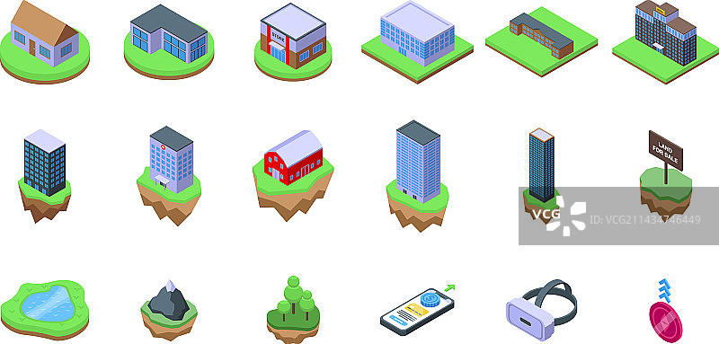 元宇宙土地图标集2.5D虚拟现实地图图片素材