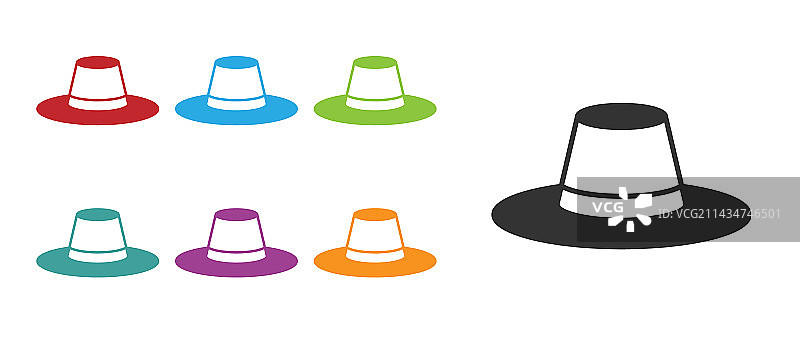 白色背景上带丝带的黑色男士帽子图标图片素材