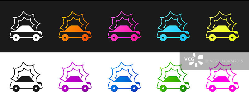 黑白汽车事故图标套装图片素材