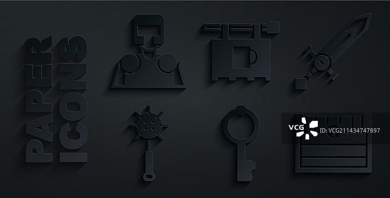 旧钥匙、中世纪剑、链枷图片素材