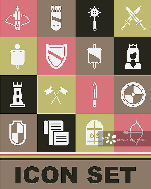 中世纪弓箭圆形木盾套装图片素材