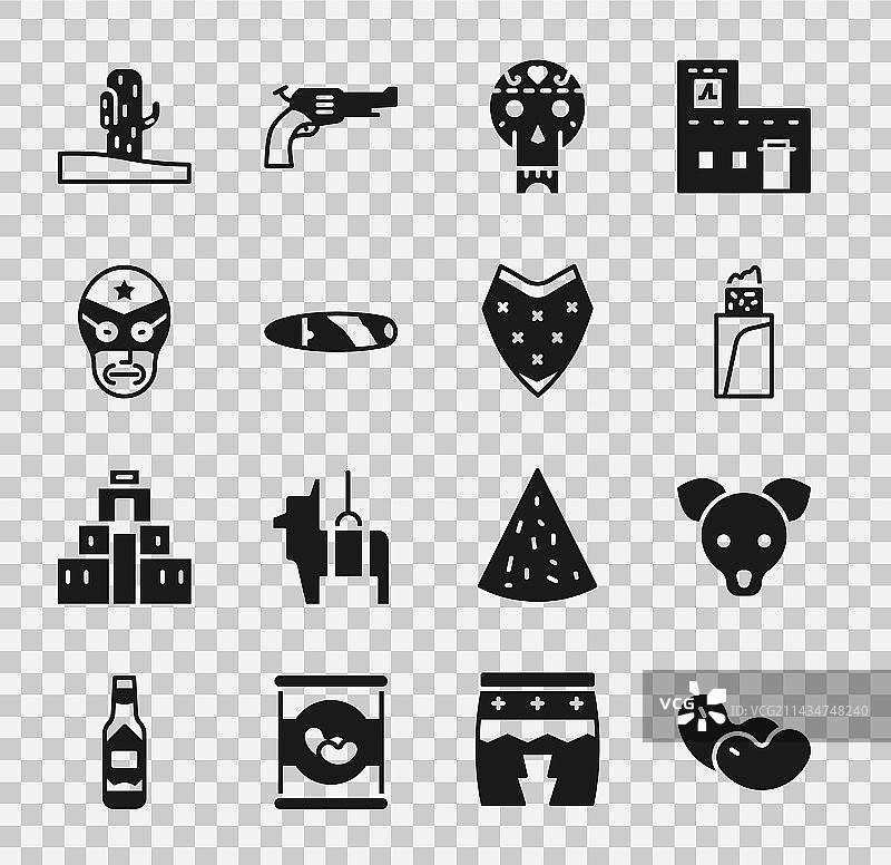 豆子、狗、墨西哥卷饼、墨西哥骷髅和雪茄图片素材