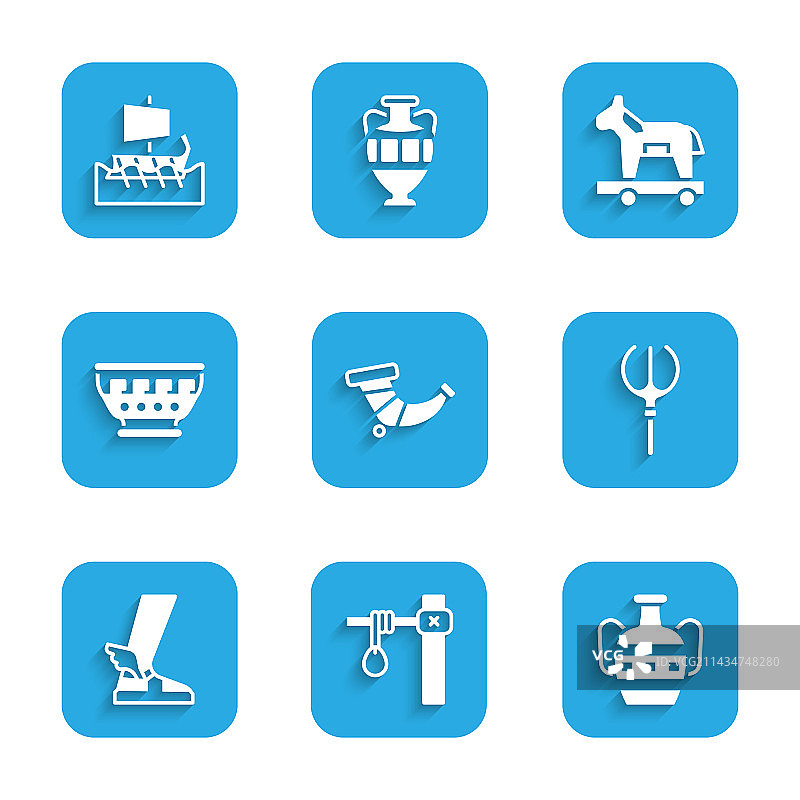 狩猎号角、绞刑架和古代双耳瓶图片素材