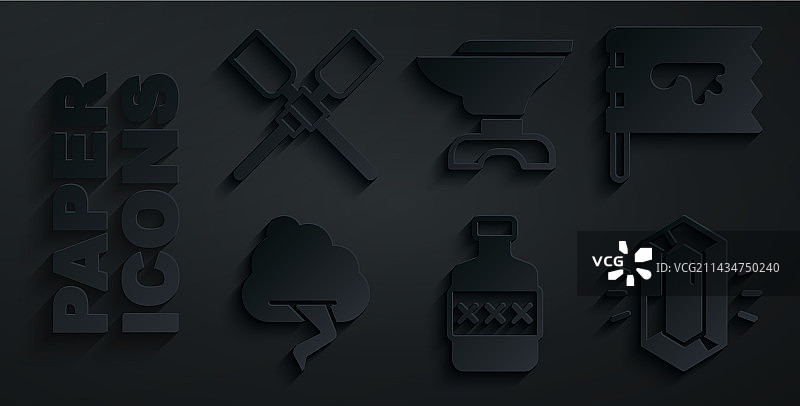 威士忌酒瓶、维京旗帜和云朵图片素材