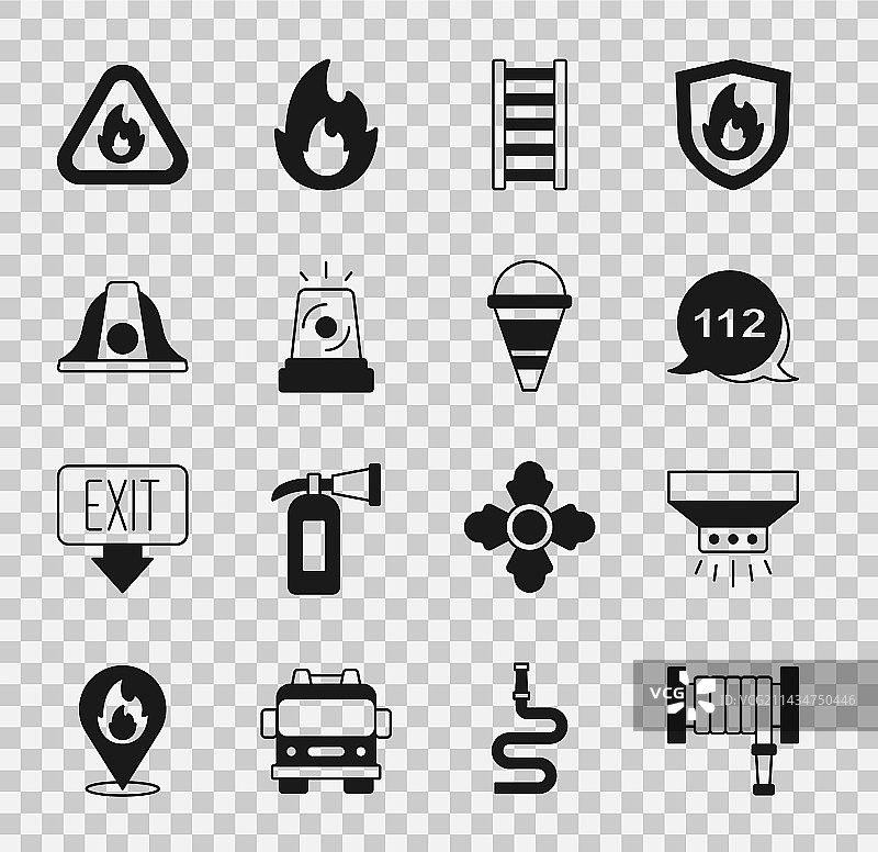 消防水带卷盘、喷淋系统、紧急出口图片素材