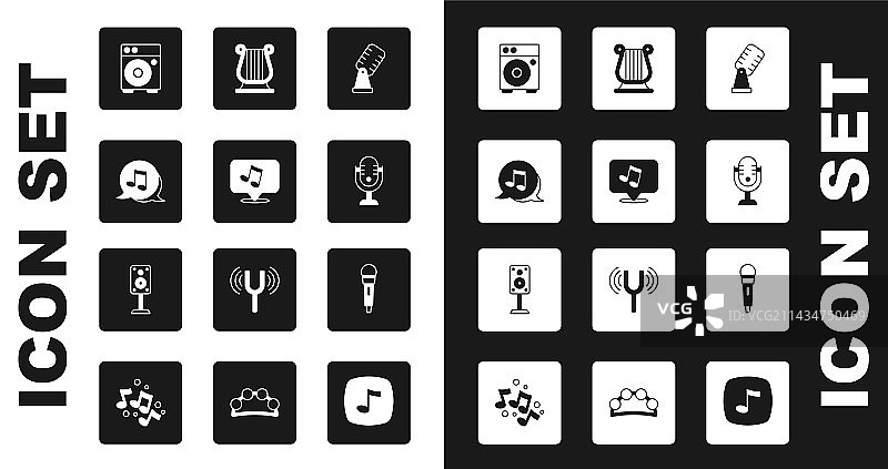 麦克风、音符和吉他放大器素材图片素材