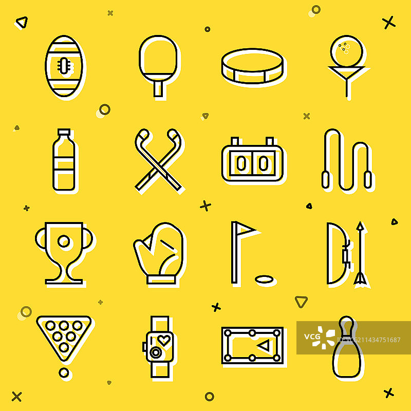 线条保龄球瓶、箭袋和跳绳图片素材