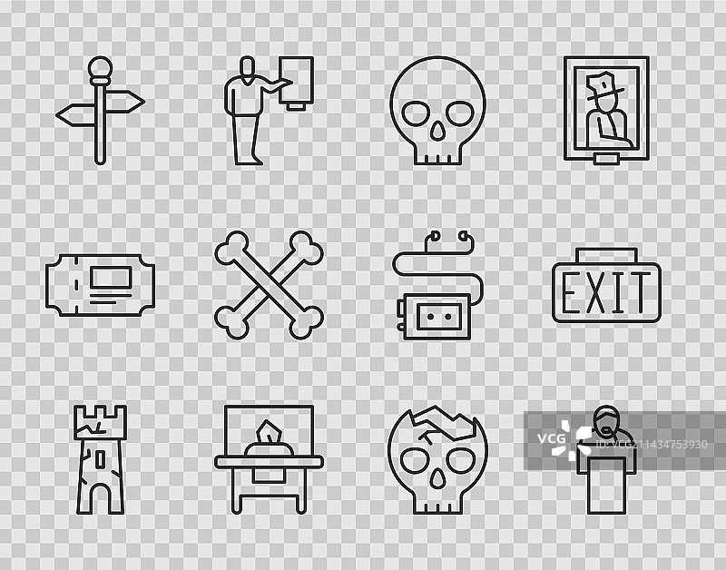 线条城堡和骷髅头图片素材