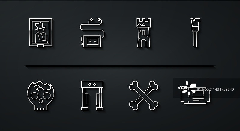 博物馆肖像和破碎的头骨线条设计图片素材