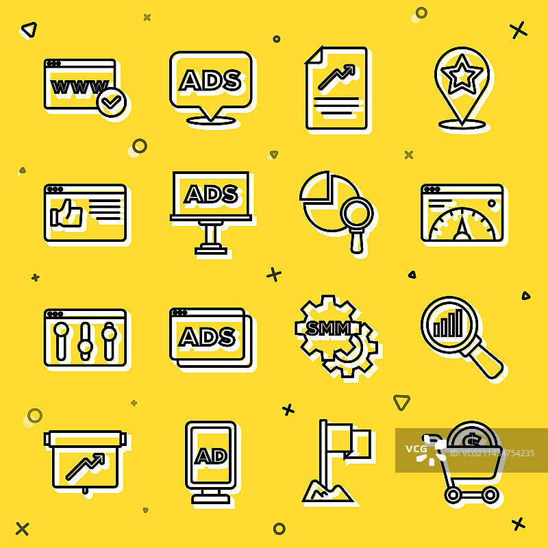 购物车美元放大镜线性图标图片素材