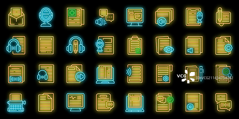 转录图标霓虹灯套装图片素材