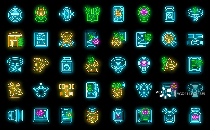 宠物追踪器霓虹灯图标集图片素材