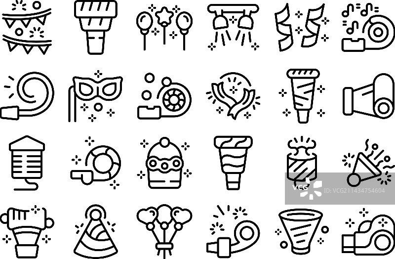 派对吹风机图标轮廓哨子套装图片素材