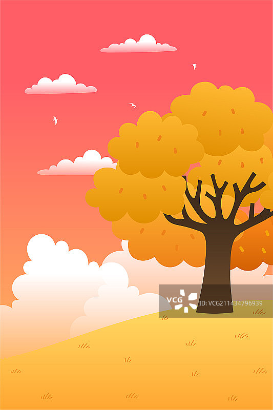 秋天的树插画竖版图片素材
